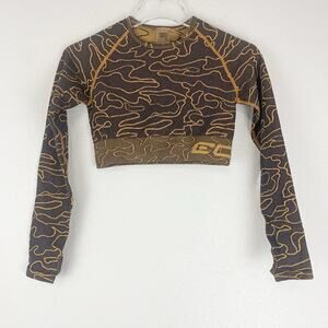 Echt Shirt Womens Small Arise Camo Crop‎ Top Long Sleeve Athletic Gym Workout S